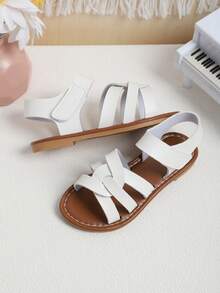 Weiße Spiral Design PU Leder Flache Sandalen für Kleinkinder, Kleine & Große Kinder, Retro Minimalistischer Einfarbiger Verschluss Mädchen Schuhe, Rutschfeste Gummi Laufsohle, Geeignet für Jungen & Mädchen im Alter von 3-16 Jahren, Frühling/Sommer 2026 Neuerscheinung - Weiss - Übersicht 5