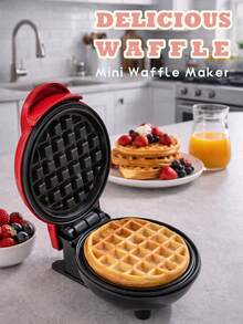 SCISHARE 1 pieza Máquina para hacer waffles mini de 4 pulgadas y 350W con enchufe de pared, hace waffles individuales, hash browns, waffles keto, con revestimiento antiadherente de fácil limpieza - Rojo - Ver 2