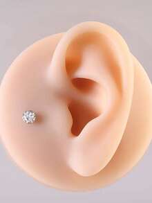 1 pieza Implante de bola de cristal de titanio, hipoalergénico, pendiente incrustado para perforación de piel, apto para uso diario, bola de 3mm, 4mm - Plateado - Ver 4