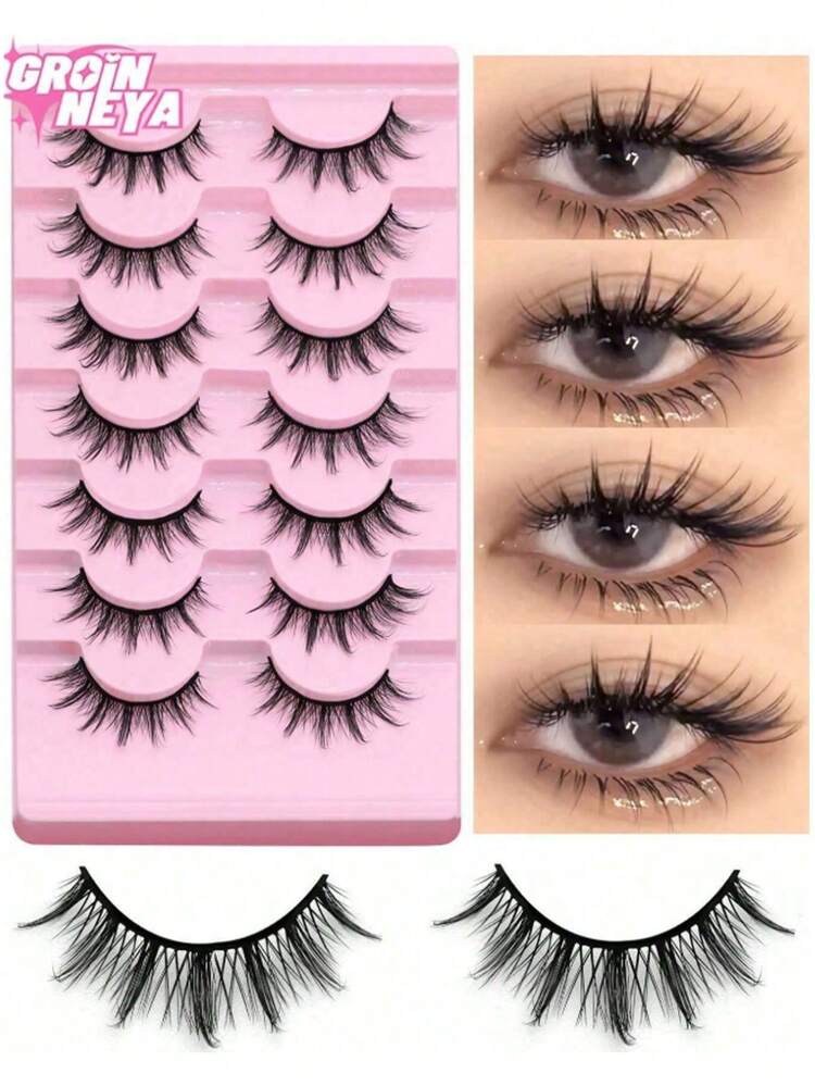 7 pares de pestañas postizas de visón falso con aspecto natural, esponjosas y de volumen 3D, pestañas suaves cruzadas y difuminadas para extensión de pestañas de maquillaje para fiesta y viaje (MA08) Pestañas postizas, pestañas, pestañas postizas, pestañas falsas - Negro - Añade 2