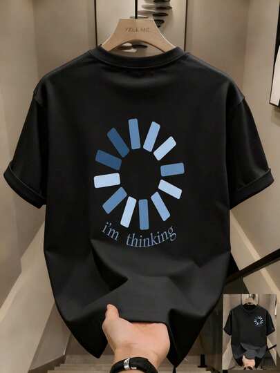 Unisex-Shirt Men's Pure Cotton Printed Short Sleeve Slim Fit Versatile Jeans Super Practical Men's Sets