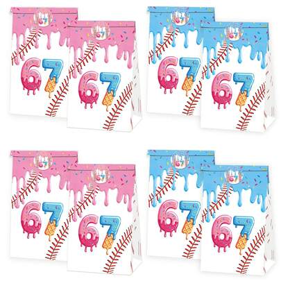67 Ice Cream Baseball Gift Bag - A Small Gift Snack Candy Paper Packaging Bag Suitable For Baseball-Themed Items, With Stickers, Suitable For Use In Birthday Parties, Baptisms, School Classroom Team Decorations, Etc.