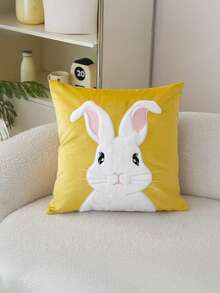 1pc Easter Bunny Pattern Cushion Cover, Single-Sided Printed, Size 17.7*17.7 Inches, Suitable For Sofa, Living Room, Bedroom Home Decor, Pillow Insert Not Included - Grey - View 5