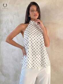 波点露背宽松休闲蝙蝠袖罩衫，显身材 - 白色 - 查看 4