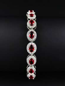 MOONSO 奢华全镶红色椭圆形闪亮合成锆石手链 S6923 - 紅色 - 查看 2