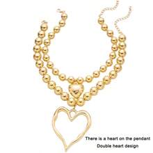 2pcs Boho Style Exaggerated Large Bead Heart Pendant Necklace, Light Luxury Fashion Women's Vacation Party Versatile Love Knot Chain, Girlfriend Necklace - Multicolor - View 10