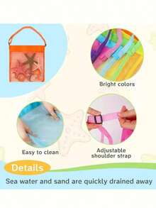 1pc Adjustable Strap Mesh Beach Bag - Polyester Shell Collecting Bag For Collecting Seashells Etc. - Ideal For Beach Trips, Outdoor Activities, Outdoor Gear |   Mesh Material, Beach Accessories - 彩色 - 查看 5