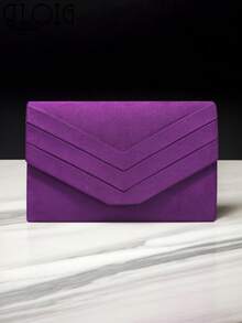 Women's Straw & Velvet Evening Bag With Chain Strap, Suitable For Beach And Formal Parties - Purple - View 3