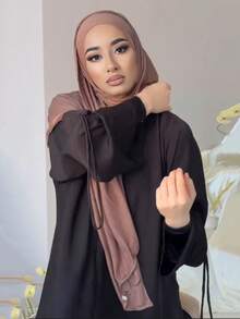 1pc Ready To Wear Breathable Non-Slip Convenient Muslim Hijab Scarf, Instant Hijab - Dark Khaki - View 7