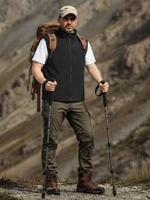 男士户外多功能背心，春夏钓鱼摄影休闲夹克，多口袋设计，夏季运动百搭休闲户外旅行实用背心，黑色 - 黑色 - 查看 7