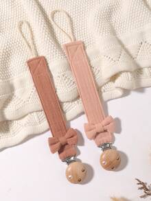 2pcs Pacifier Clips, Fashion Bow Pacifier Chains In Pink, Purple, Brown, Apricot, Suitable For Boys And Girls Daily Use, Travel, Home - Multicolor - View 14