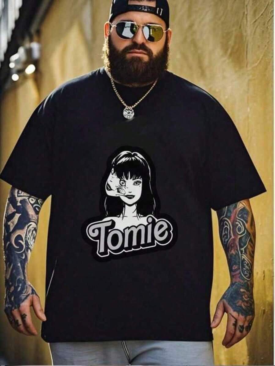 Shirts For Men Unique Print Casual T-Shirt Horror - Inspired Tomie T - Shirt, 100% Cotton, 220gsm Heavyweight,Soft And Breathable Fabric,Comfortable And Loose,Suitable All Day Wear,Suitable Office Casual Wear,Spring And Summer Daily Appearance, Suitable For All Seasons,Summer Wear.Men's Casual Print Round Neck Short Sleeve T-Shirt Men Women T-Shirt Print Tee - 黑色 - 查看 1