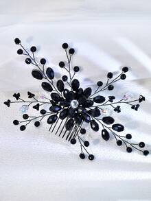 1 Peça Pente de Cabelo de Cristal Elegante e Minimalista, Acessório de Cabelo Decorativo Feito à Mão, Adequado para Casamentos, Festas, Encontros e Uso Diário, Verão, Praia - Preto - Visão 10