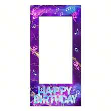 1pc Retro K-Pop Theme Birthday Party Backdrop Frame, 120*60/180*90/210*105CM, Purple Music Note Microphone Pattern, Disco Ball Design, Boys & Girls Birthday Photo Booth Prop - Multicolor - View 7