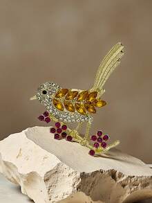 1pc Fashionable Crystal Rhinestone Luxury Bird Brooch Pin, Versatile Daily Wear Accessory For Scarf, Hat, Shoes, Etc. - Multicolor - View 2