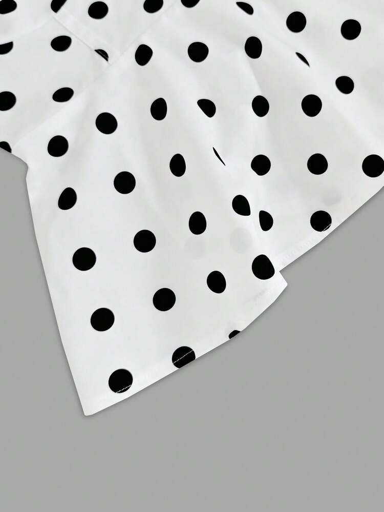 Women's Casual Elegant Versatile Polka Dot Sleeveless Fitted Tank Top With Bow Tie Strap Design And Flared Hem, Suitable For Spring/Summer - Black and White - View 11