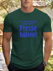 Men's Fresse English Pattern Summer Casual Round Neck Short-Shirt - 黑色 - 查看 8