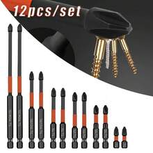 12Pcs Magnetic Anti-Slip PH2 Impact Driver Screwdriver Drill Bit Tool Set - Black 1pc - View 2