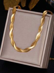 RAYQUEEN 2件套 316不锈钢蛇骨项链 + 手工编织嘻哈手链，3种颜色可选，防水首饰套装，适合日常佩戴 - 金色 - 查看 13