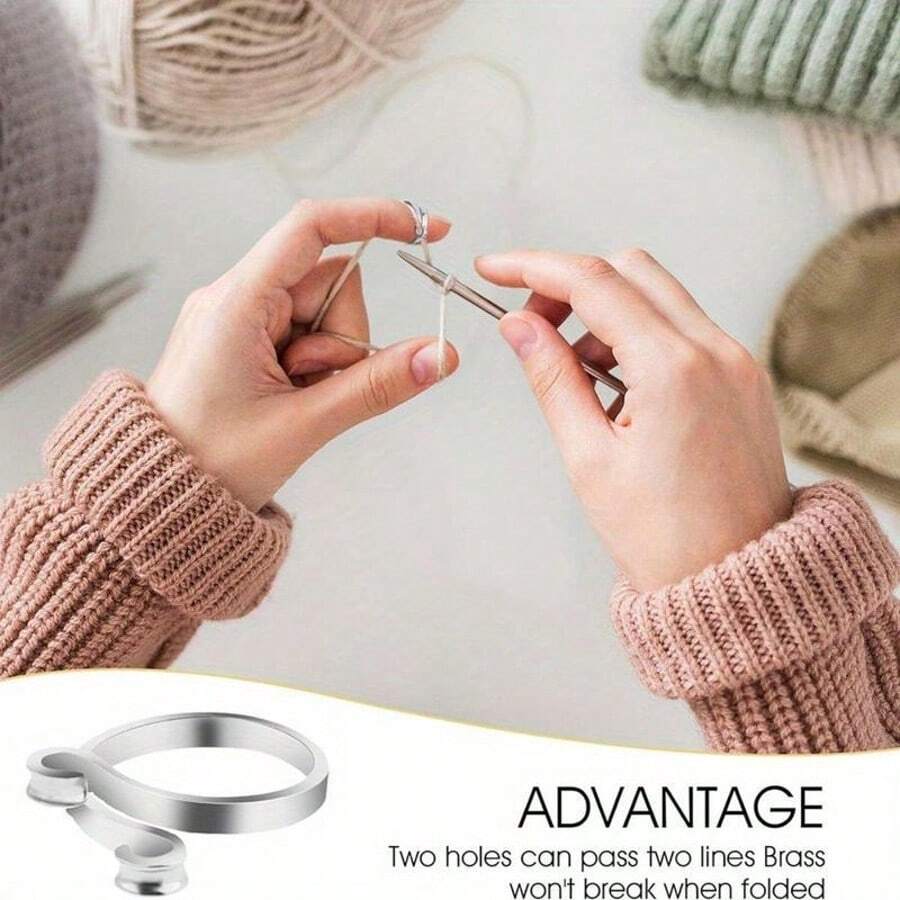 Crochet Ring For Finger Yarn Guide, 2 Count Adjustable Cat Design Knitting Loop Crochet Ring With Box, Knitting Accessory - A - Xem 1