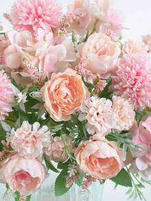 1/3个仿真牡丹花刺绣球，混合花卉，丝绸面料，玫瑰花苞，适用于生日派对、聚会、装饰、婚礼花束、家居装饰、餐厅、卧室、窗台、花瓶、情人节、新年、户外花园、返校季 - 粉色 - 查看 4