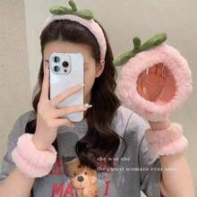 4pcs/Set Cute Pink Peach Plush Headband, Facial Mask Headband, Non-Slip Hair Accessories Women Hair Band Spa Facial Washing Head Scarf Bath Makeup Sweatband - Pink - View 9