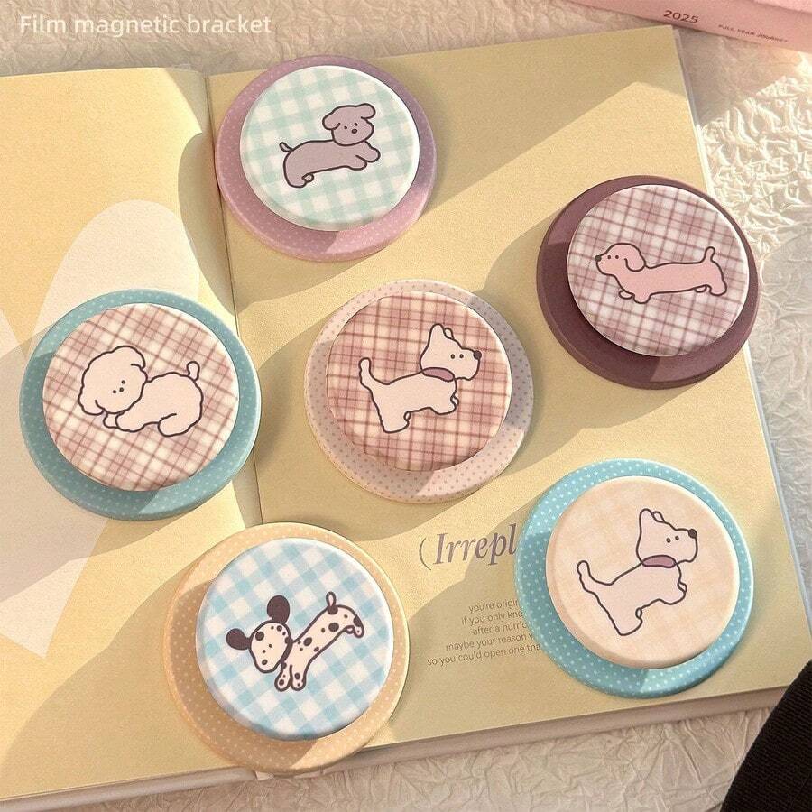 撞色格纹小狗图案 Magsafe 磁吸手机支架，可扩展便携式气垫手机支架 - 彩色 - 查看 1