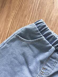 2件套女婴休闲时尚蝴蝶结吊带荷叶边上衣+百搭牛仔拼接阔腿裤 - 白色 - 查看 6