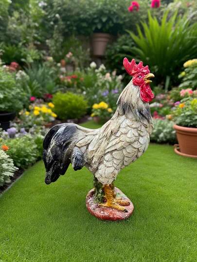 Garden Rooster Statue - Realistic Resin Farm Animal Ornament For Patio, Lawn & Flower Bed Decor
