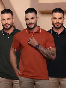 Set Of 3 High-Quality 100% Cotton Polo Shirts - Basic Men's T-Shirt - Regular Fit - Christmas, Halloween, Thanksgiving, Valentine's Day, Pride Month, Teacher's Day, Father's Day, Carnival, Spring Picnic, Mother's Day, Ramadan, New Year's Day, April Fool's Day, Independence Day, International Workers' Day, Eid Al-Adha, Nurses' Day, Spring Festival, St. Patrick's Day - Polo Shirt - 軍用土黑色 - 查看 7