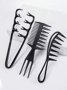 WANMEI 3pcs Textured Hair Brush Set, Volumizing Wide Tooth Comb, Fluffy Wide Tooth Curling Comb, Men's Textured Styling Brush For Volume, Double-Sided Wide Tooth Textured Brush, Unisex Hair Styling Tool - Black - View 7