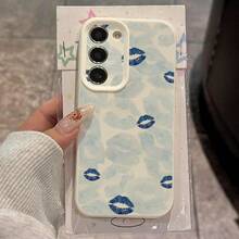 1pc TPU Material Blue Lip Print Full Coverage Fashionable Phone Case Compatible With Samsung A05s, A12, A13, A14, A14 4G, A15, A21s, A23, A25, A32, A32 5G, A34, A35, A50s, A51, A52, A53, A54, A55, A71, A72, A73, S10, S20 FE, S20 Ultra, S21 Ultra, S22, S22 Plus, S23, S24, Redmi 10C, 12C, Note 10, 11, 12, 13, Pro Plus, Note 8, 9 Pro, Full Protective Soft Phone Case - White - View 2
