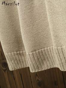 纯色时尚街头风无袖圆领背心，搭配纽扣设计毛衣 - 杏色 - 查看 5