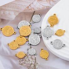 5pcs Stainless Steel Gold Double Hole Round Pendant, For DIY Bracelet, Earring, Necklace And Other Jewelry Making - Pendants - View 8