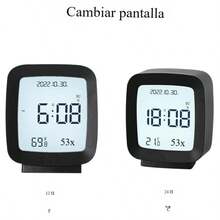 Minimalist, Portable, Small, Multifunctional Desk Clock With Night Light And Temperature And Humidity Meter - Black 1pc - View 8