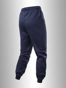 1pc Men's All-Season Sports Jogging Pants, With Adjustable Drawstring, Side Pockets And Patch Logo Design, Suitable For Fitness, Running - Navy Blue - View 4