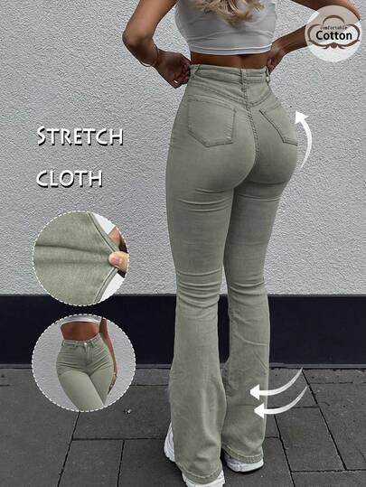 GILIPUR New Y2K Flare Jeans For Women, High-Waisted Slim Fit Stretchy, Elegant & Fashionable Casual Street Style, Vintage Jeans For Winter & Spring, Ideal Gift For New Year, Valentine's Day, Showcases Refined Leisure, Perfect For Formal Events, Casual Dinners And Concerts