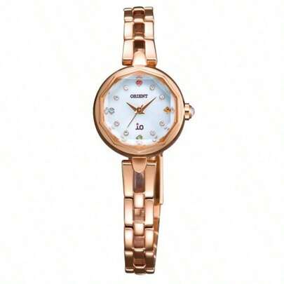 Orient Reloj pulsera de mujer de lujo con acabado en oro rosa, esfera de cuarzo con cristales y diamantes, regalo de joyería SWD08003W0