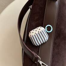 Minimalist Contrast Blue & Brown Striped Polka Dot Earphone Case With Hanging Loop, Suitable For AirPods Pro 2, Cute Apple 4, Minimalist 3 New Version 1/2, Women - Blue-brown - View 3