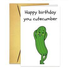 1PC Cute Cucumber Pun Birthday Card (With Envelope) - "Happy Birthday You Cutecumber" Funny Message, Perfect For Friends/Couples/Besties, Playful Birthday Greeting Card - Multicolor - View 9