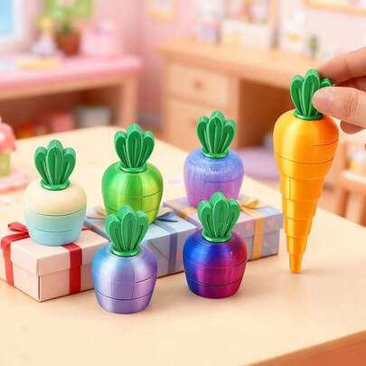 3D Printed Retractable Carrot Decor, Random Color + Expandable Foldable Design, Suitable For Desktop Crafts, Bedroom Decoration, Car Interior Accent, Creative Collectible Gift For Birthday, Holiday, Young People, Stress Relief, Friends, Easter, Easter Decoration