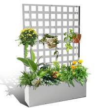 Jardinera metálica con enrejado, 180 x 118 x 30 cm, con orificios de drenaje, ideal para jardín exterior, con privacidad, ideal para trepadoras, hortalizas y enredaderas. - Blanco - Ver 9