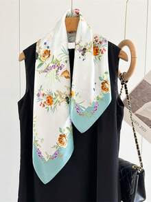 1条女士几何印花头巾，真丝发带，颈巾，适合日常使用 - 彩色 - 查看 4