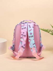 1 pieza Mochila de estilo de dibujos animados con cremallera de nailon con diseño de helado y unicornio, mochila elegante adecuada para varias ocasiones, correas de hombro ajustables cómodas, multifuncional y versátil, adecuada para exteriores, juegos, viajes, escuela, regalo perfecto para adolescentes (colocación del patrón al azar) - unicornio morado - Ver 3