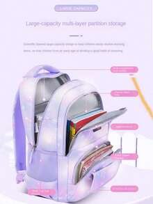 Girls Backpack With Lunch Box, Suitable For Middle & Elementary School, Student Backpack With Lunch Bag Set, Tie Dye Snowflake Pattern. Backpack, Casual, Unique, Fashion Bookbag With Pencil Pouch, Fashion School Backpack With Pencil Case , Purple - Purple - View 6