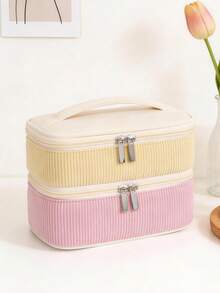 Bolsa de Maquiagem de Veludo Cotelê com Abertura Larga e Muitos Bolsos, Bolsa de Cosméticos Macia e Felpuda, Organizador de Maquiagem Multifuncional para Mulheres com Compartimentos de Tela, Organizador Portátil de Viagem e Negócios para Cuidados com a Pele que Comporta Batons, Cosméticos, Pincéis de Maquiagem, Bolsa de Maquiagem com Zíper de Cor Sólida e Tecido Durável, Bolsa de Vaidade para Armazenamento no Banheiro e Bancada, Bolsa de Maquiagem de Uso Diário para Casa, Escola, Escritório, Viagem, Férias, Volta às Aulas - Básico - Visão 12