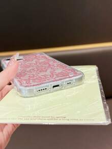 1pc Romantic Lace Pattern Soft Transparent Air Cushion Phone Case, Compatible With IPhone 11/12/13/14/15/16 Pro Max - Multicolor - View 4