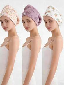 1/2/3Pcs Printed Hair Drying Caps, Thickened Super Water Absorbent, Quick Dry, Soft & Skin-Friendly, Lint & Pilling Resistant, Unisex, Gift For Valentine's Day, Thanksgiving & Christmas - Multicolor - View 7