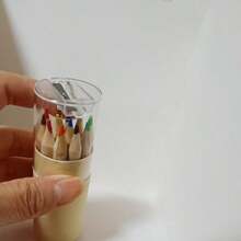 12pcs Creative Mini Bucket Colored Pencils, 4 Different Cap Colors, Built-In Pencil Sharpener On Caps, 12 Different Colored Pencils Per Bucket, Suitable For Student Drawing And Description, Back To School Prize Gift - Round - View 11