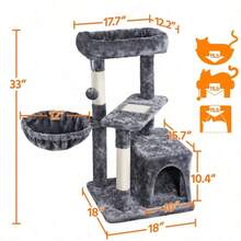Cat Tree, 34In Cat Tower, Multi-Level Cat Condo with Extra Scratch Boards and Si - Gris - Ver 10